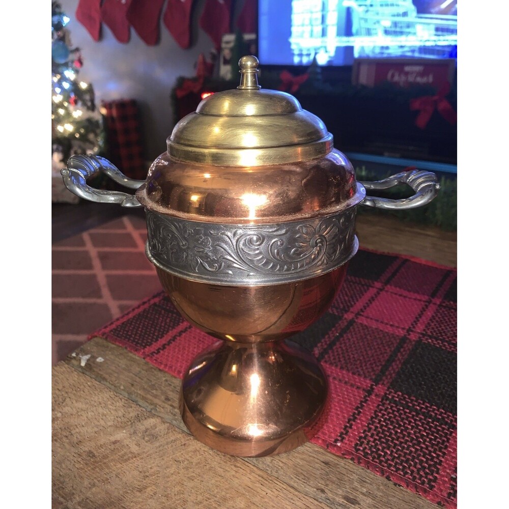 Sheffield Reproduct Sugar Container Bowl Brass & Copper Sweet Pot